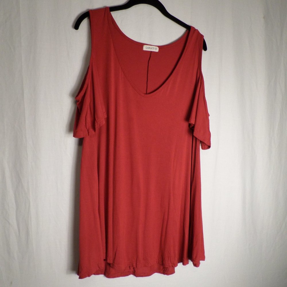 Larace Red Womens 2X Super Soft Cold Off Shoulder VNeck Curved Hem Tunic